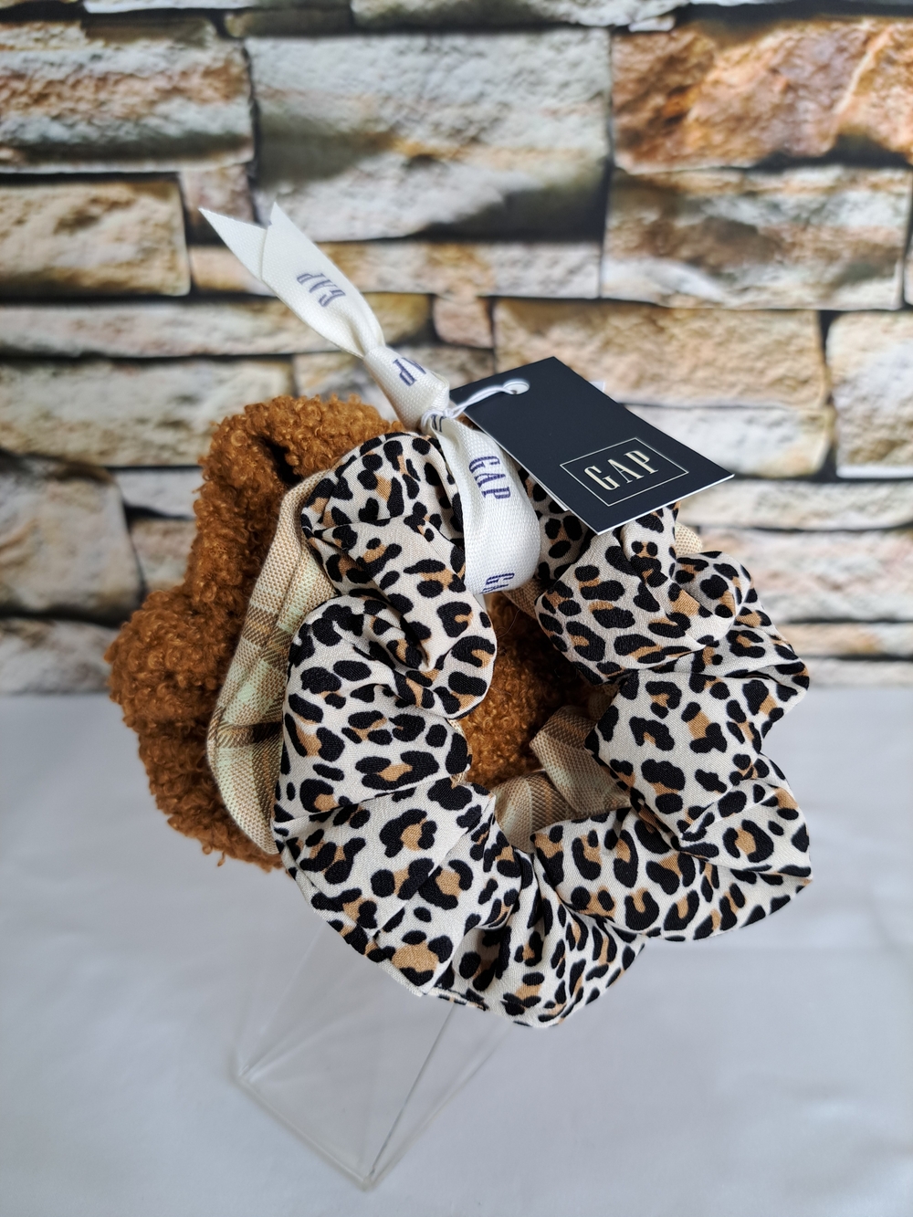 GAP Scrunchie 3-Piece Set Leopard, Plaid,Fuzzy New